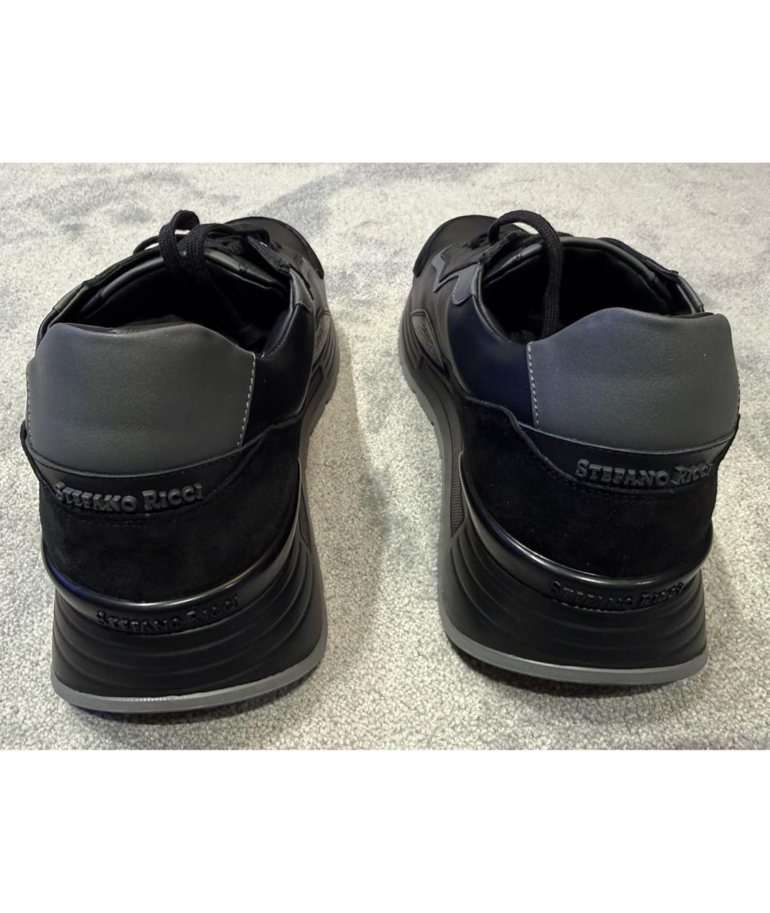 STEFANO RICCI Черные кожаные низкие кроссовки / кеды, фото 4