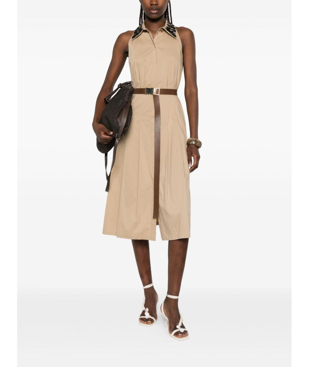MAX MARA Бежевое хлопковое повседневное платье, фото 3