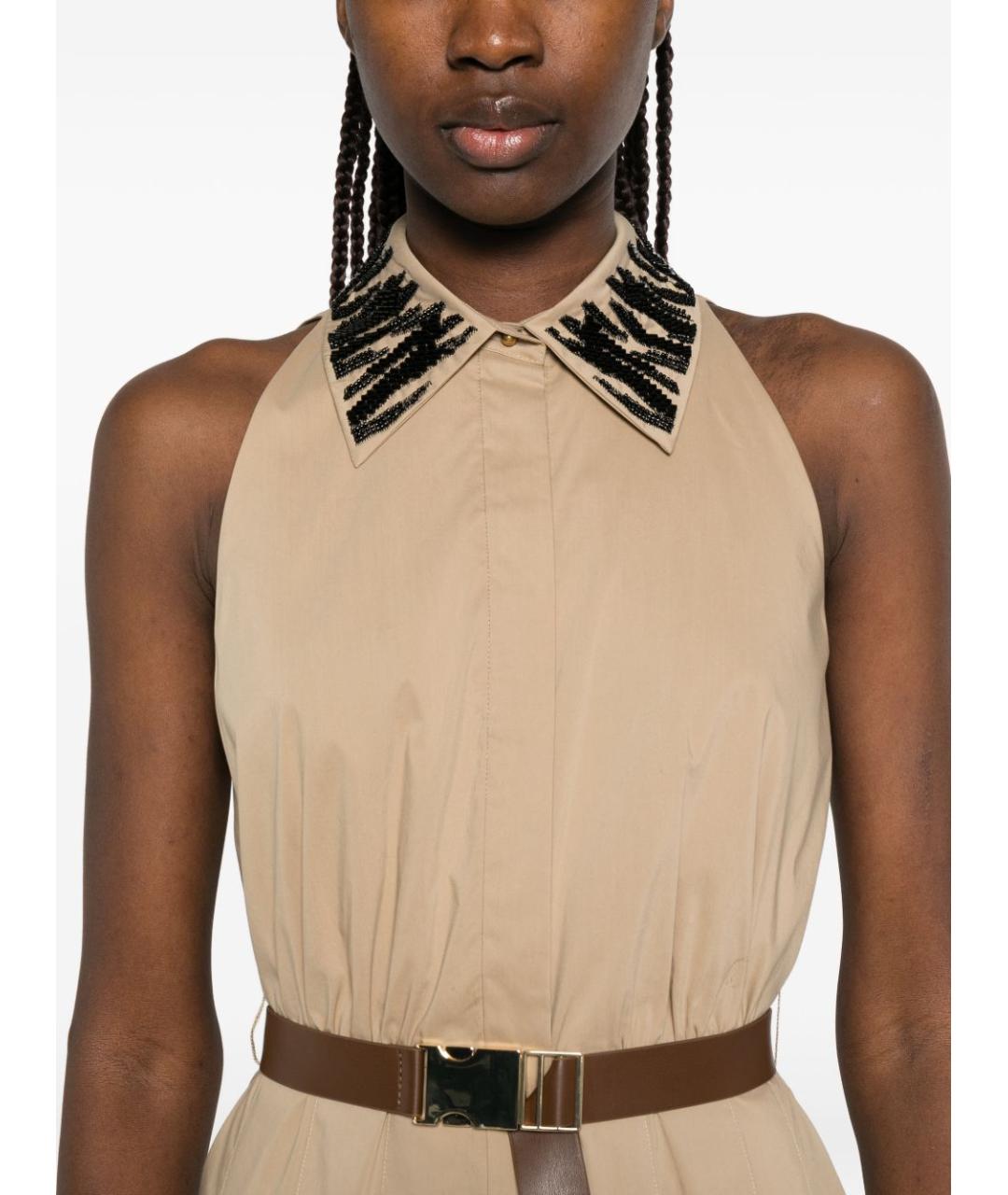 MAX MARA Бежевое хлопковое повседневное платье, фото 2