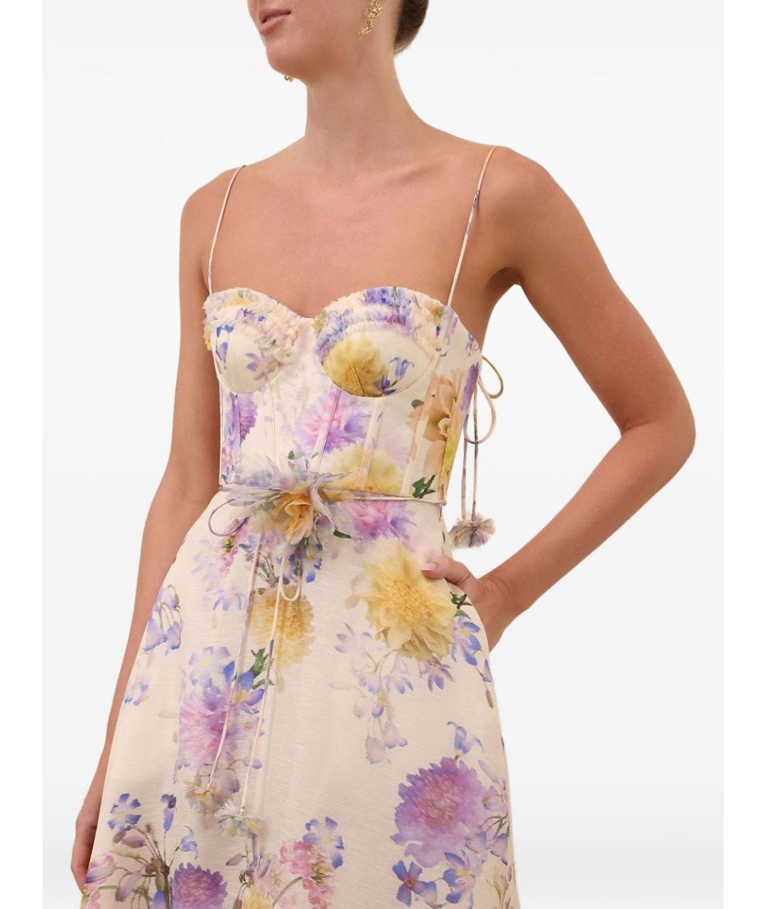 ZIMMERMANN Бежевое льняное повседневное платье, фото 4