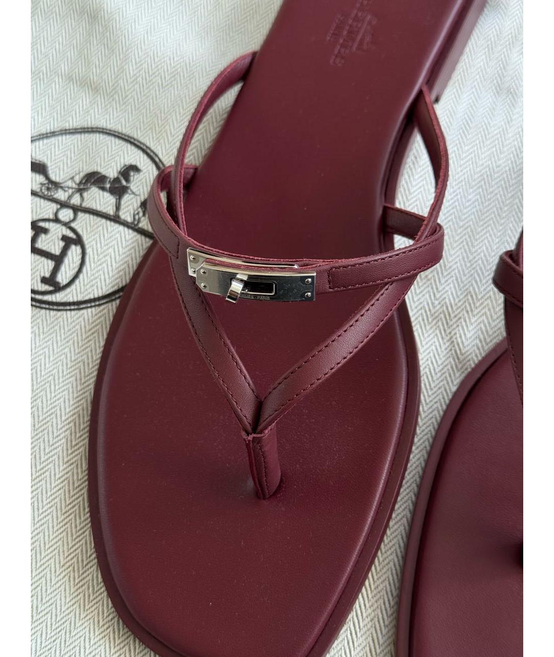 HERMES Бордовые кожаные шлепанцы, фото 4