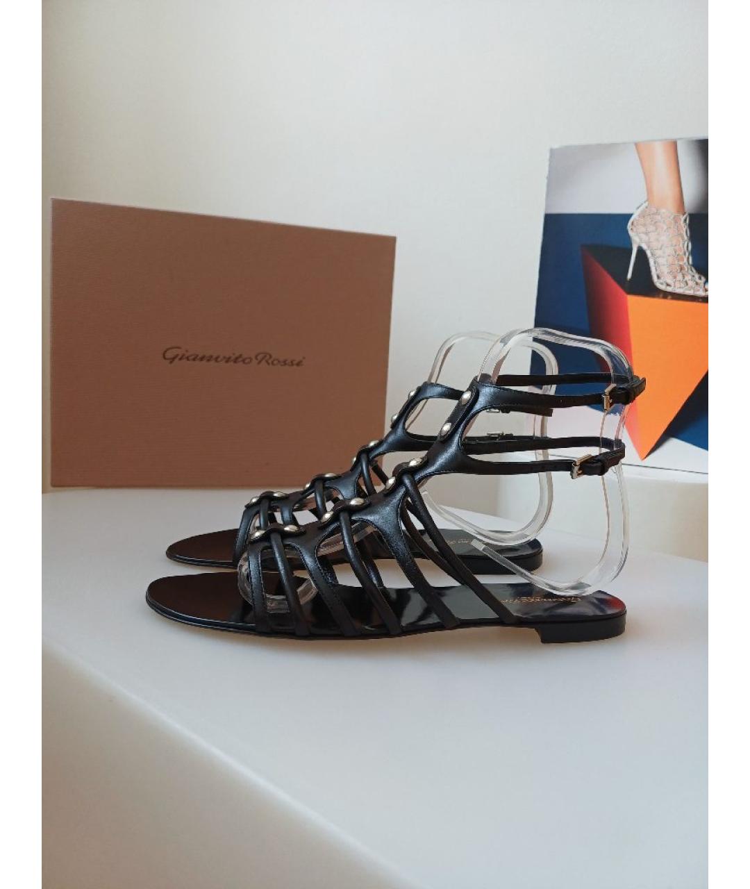 GIANVITO ROSSI Черные кожаные босоножки, фото 2