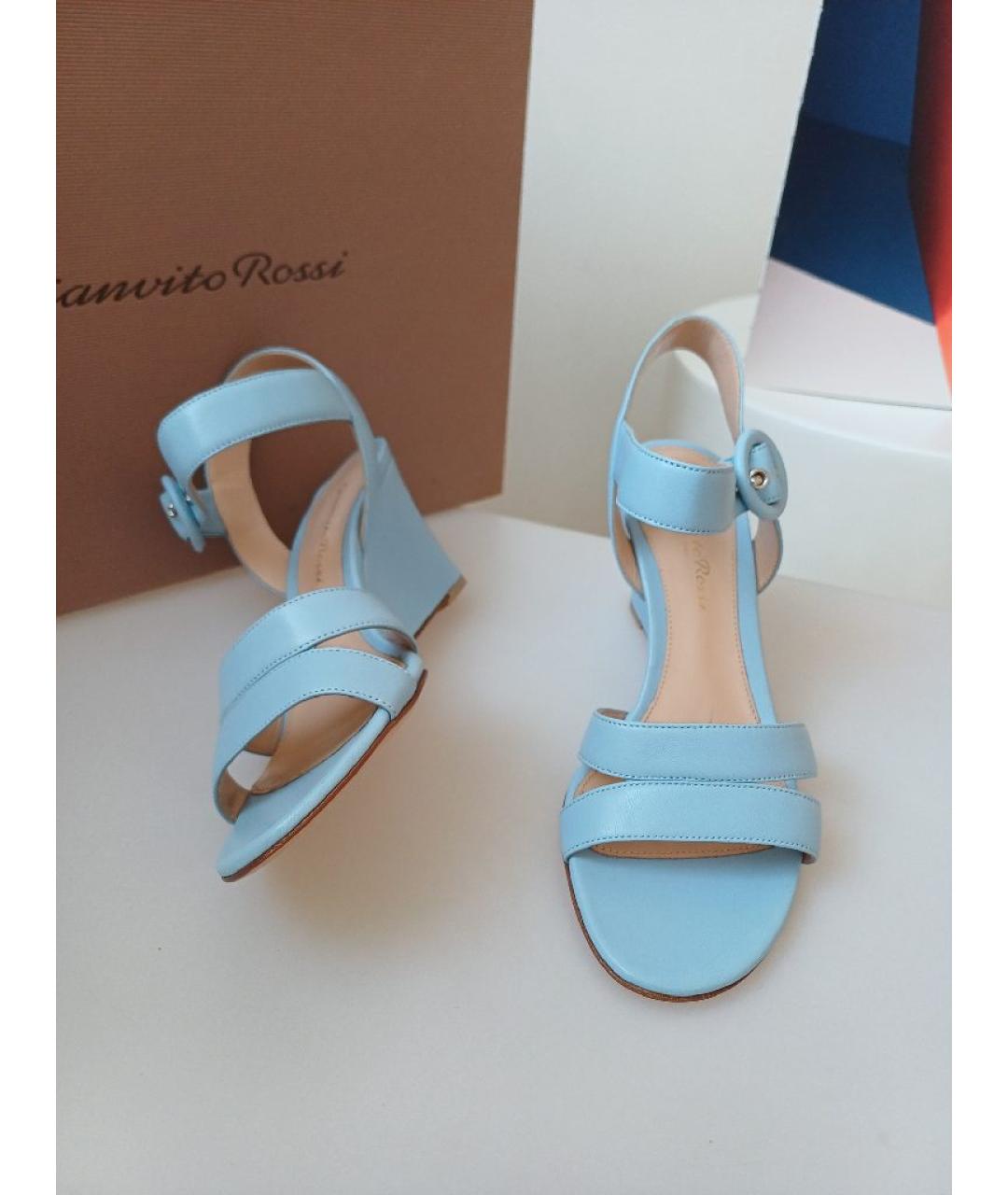 GIANVITO ROSSI Голубые кожаные босоножки, фото 5