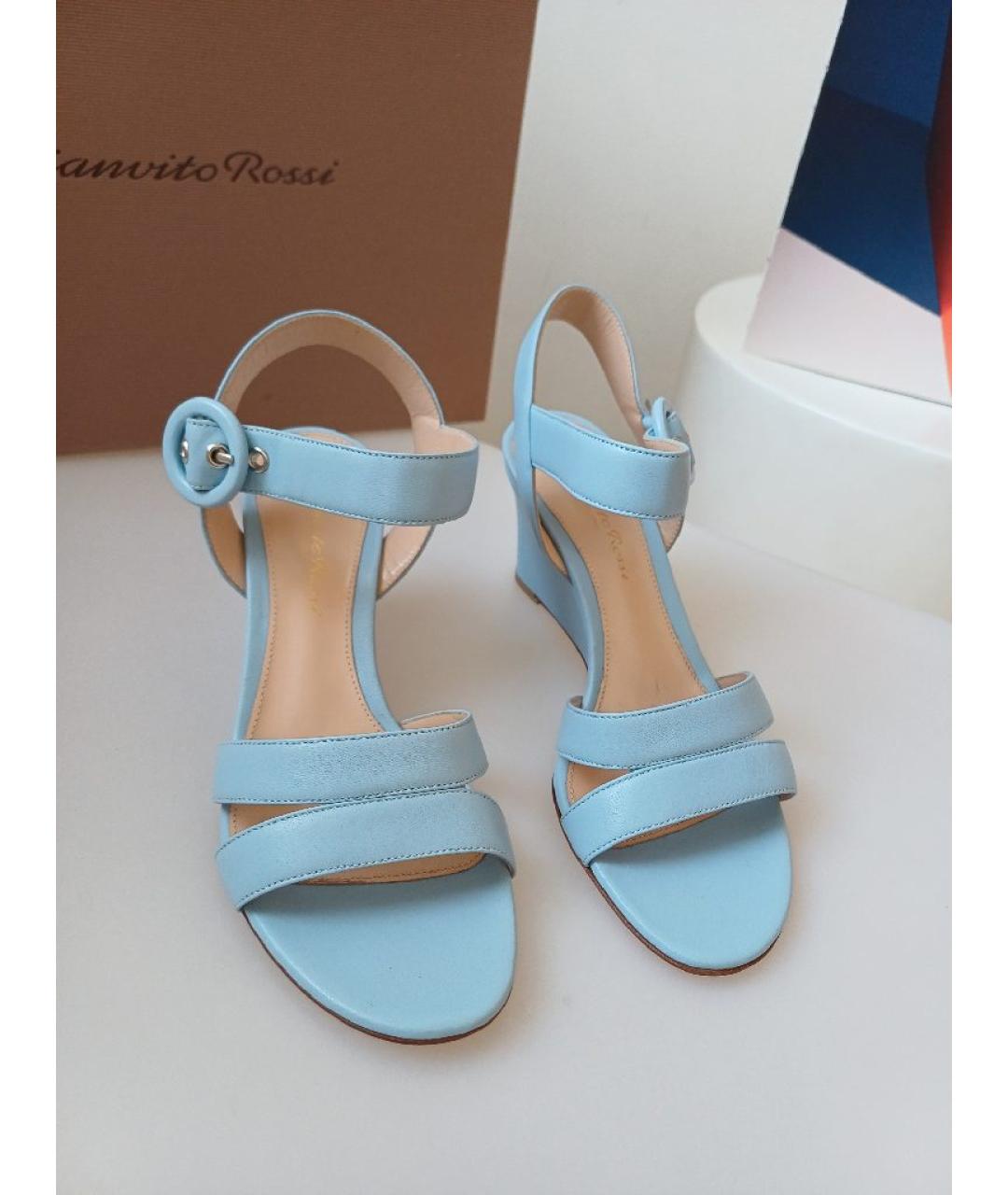 GIANVITO ROSSI Голубые кожаные босоножки, фото 6