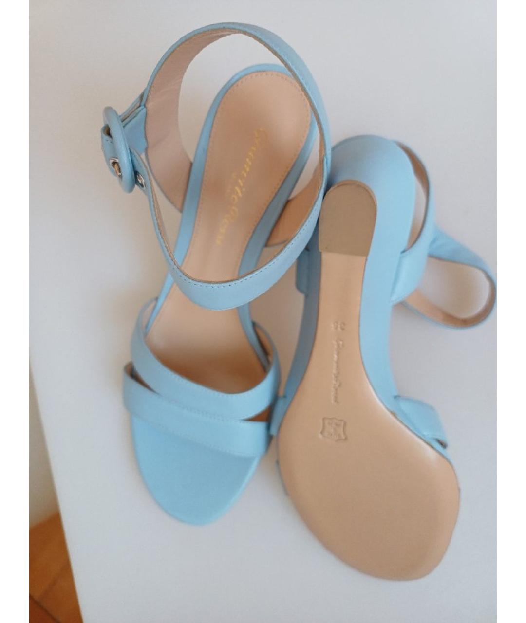 GIANVITO ROSSI Голубые кожаные босоножки, фото 8