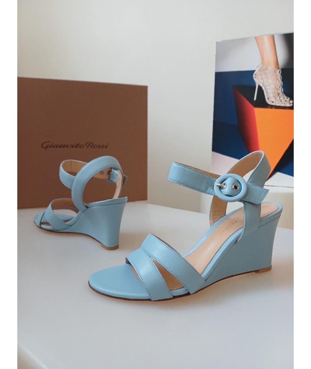 GIANVITO ROSSI Голубые кожаные босоножки, фото 2