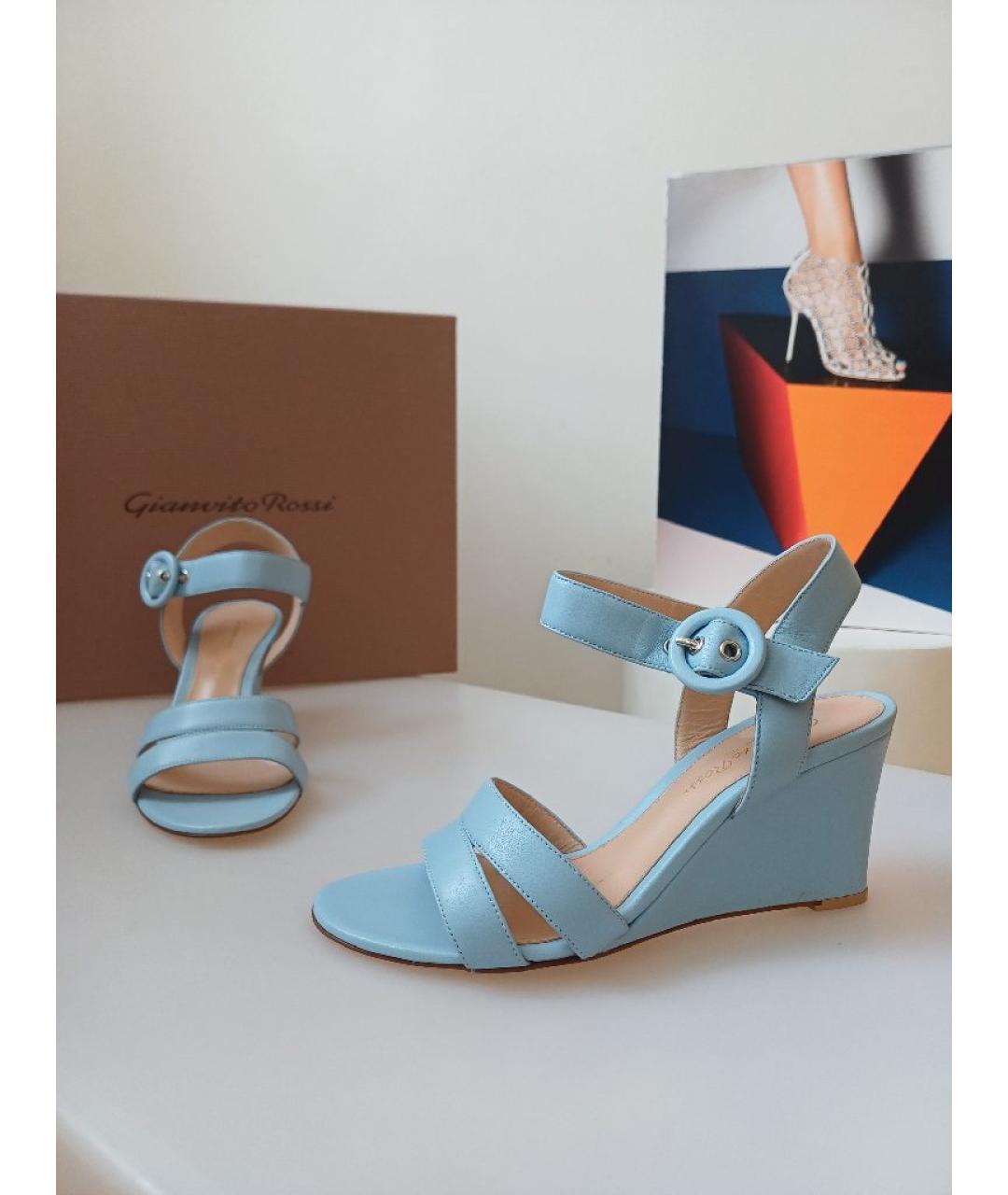 GIANVITO ROSSI Голубые кожаные босоножки, фото 4