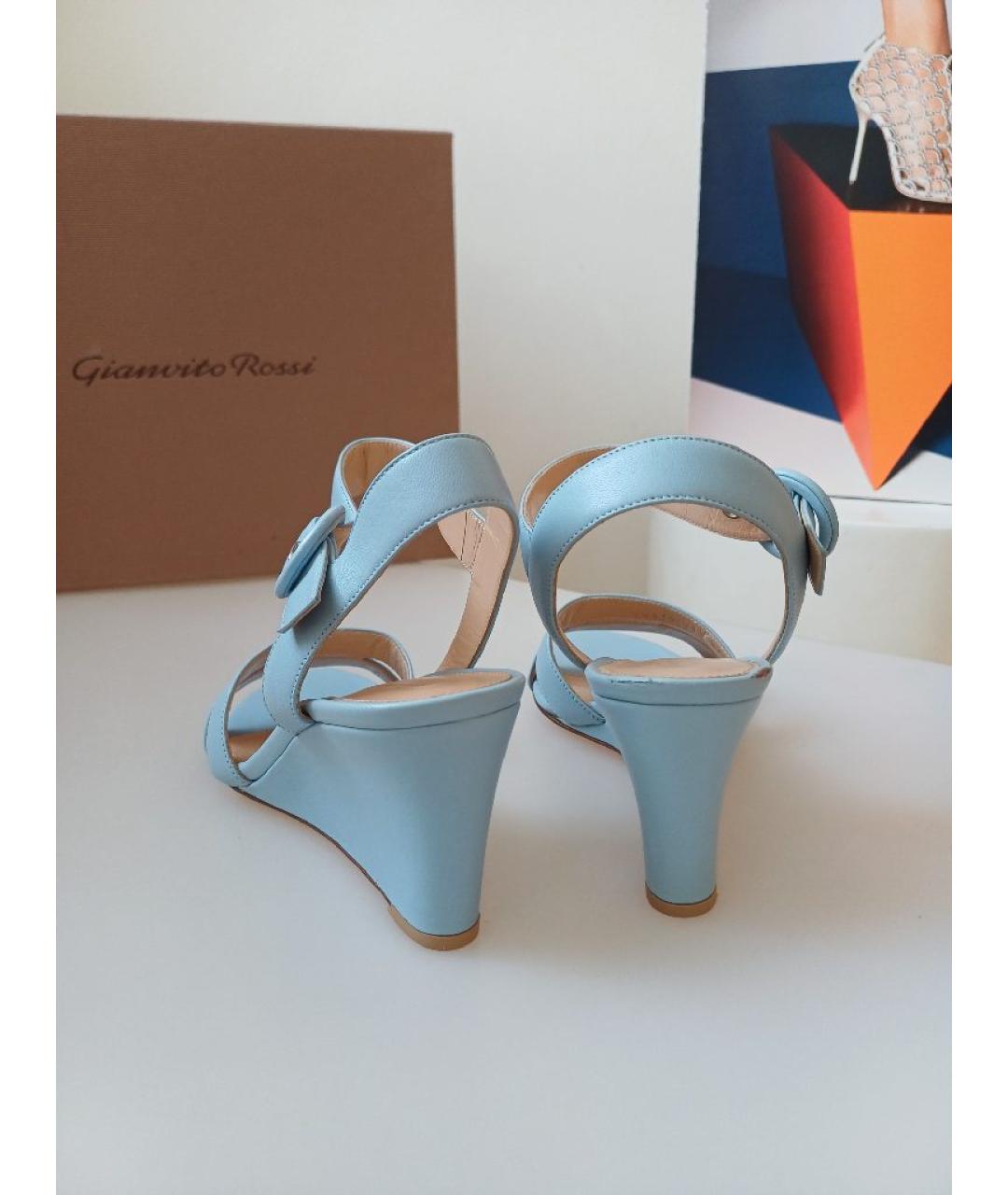 GIANVITO ROSSI Голубые кожаные босоножки, фото 7