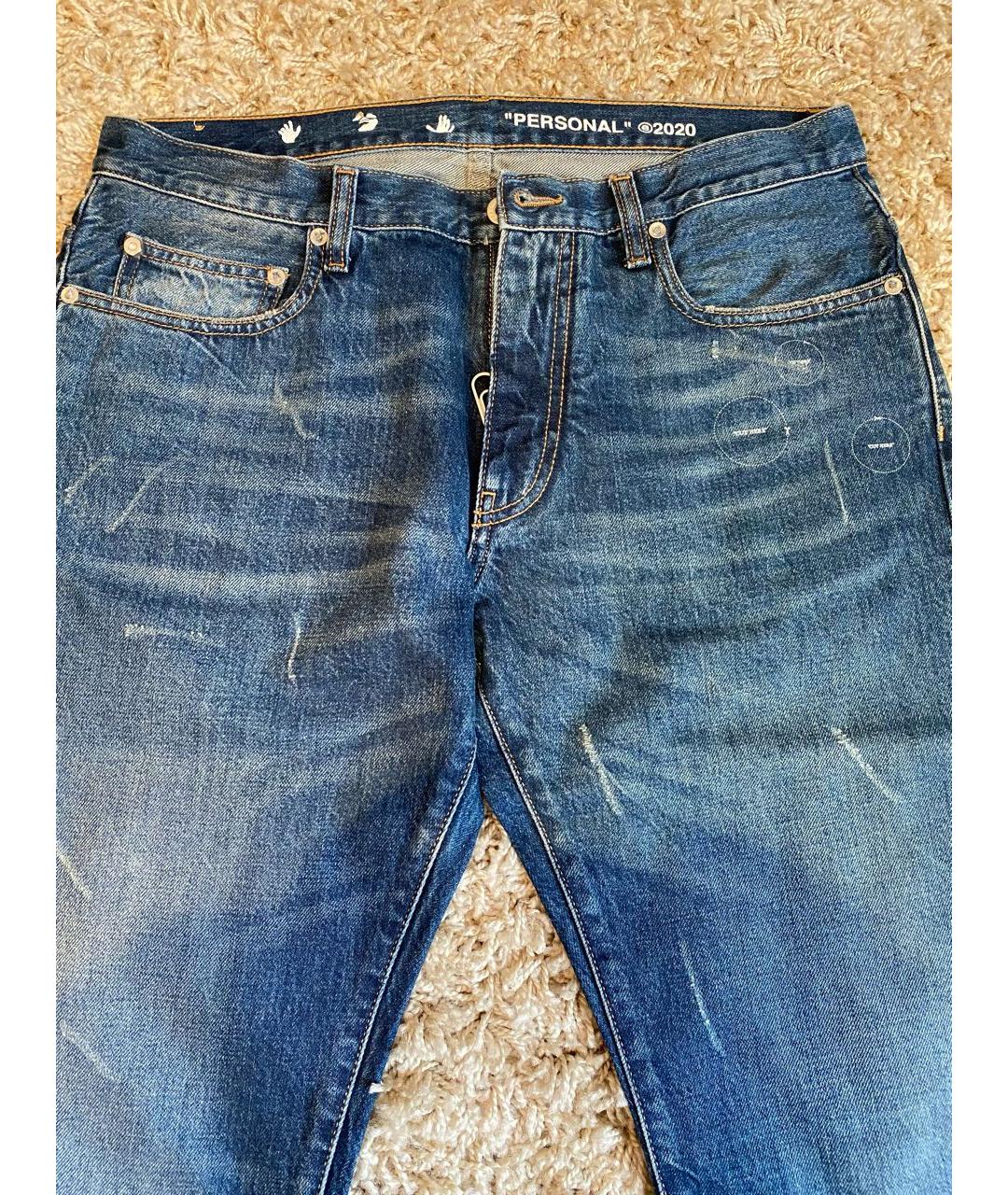 OFF-WHITE Синие хлопковые джинсы скинни, фото 3