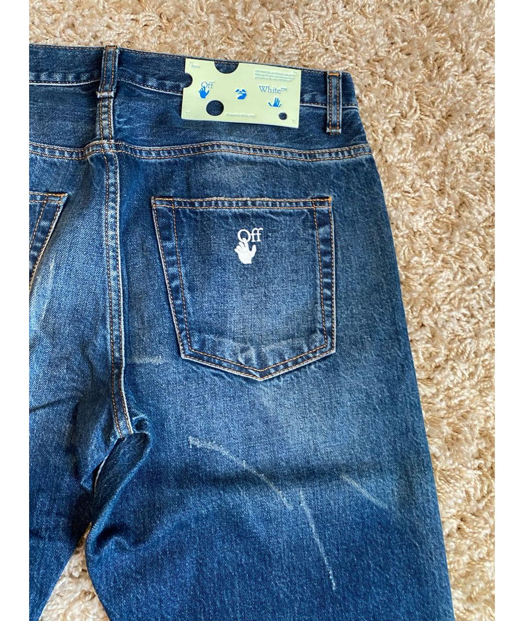 OFF-WHITE Синие хлопковые джинсы скинни, фото 4
