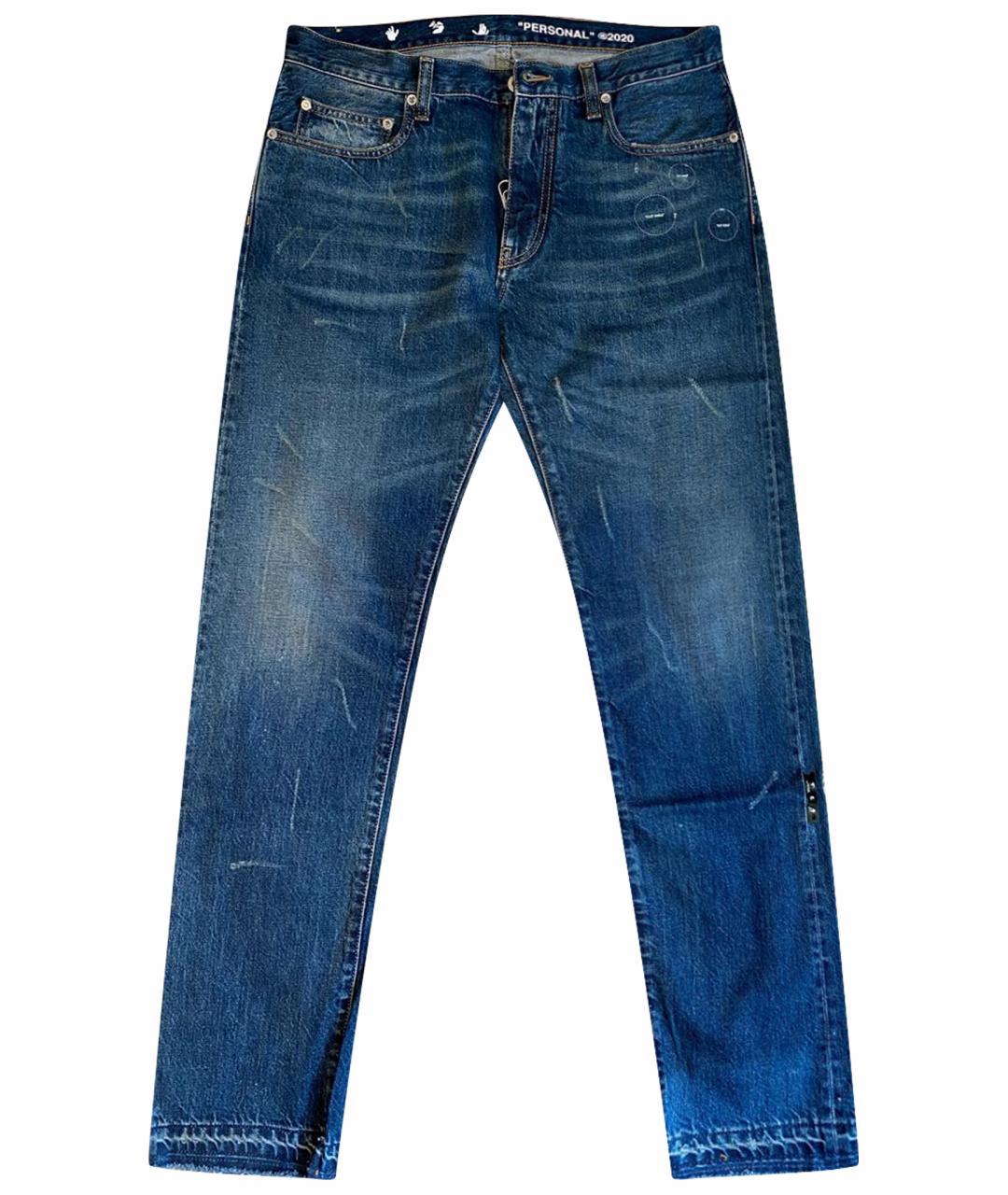 OFF-WHITE Синие хлопковые джинсы скинни, фото 1