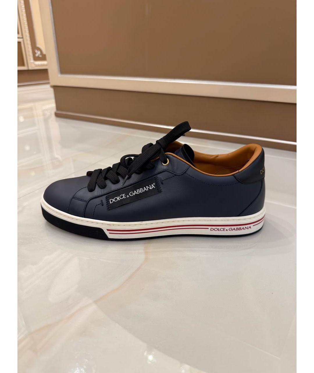 DOLCE&GABBANA Темно-синие кожаные низкие кроссовки / кеды, фото 6