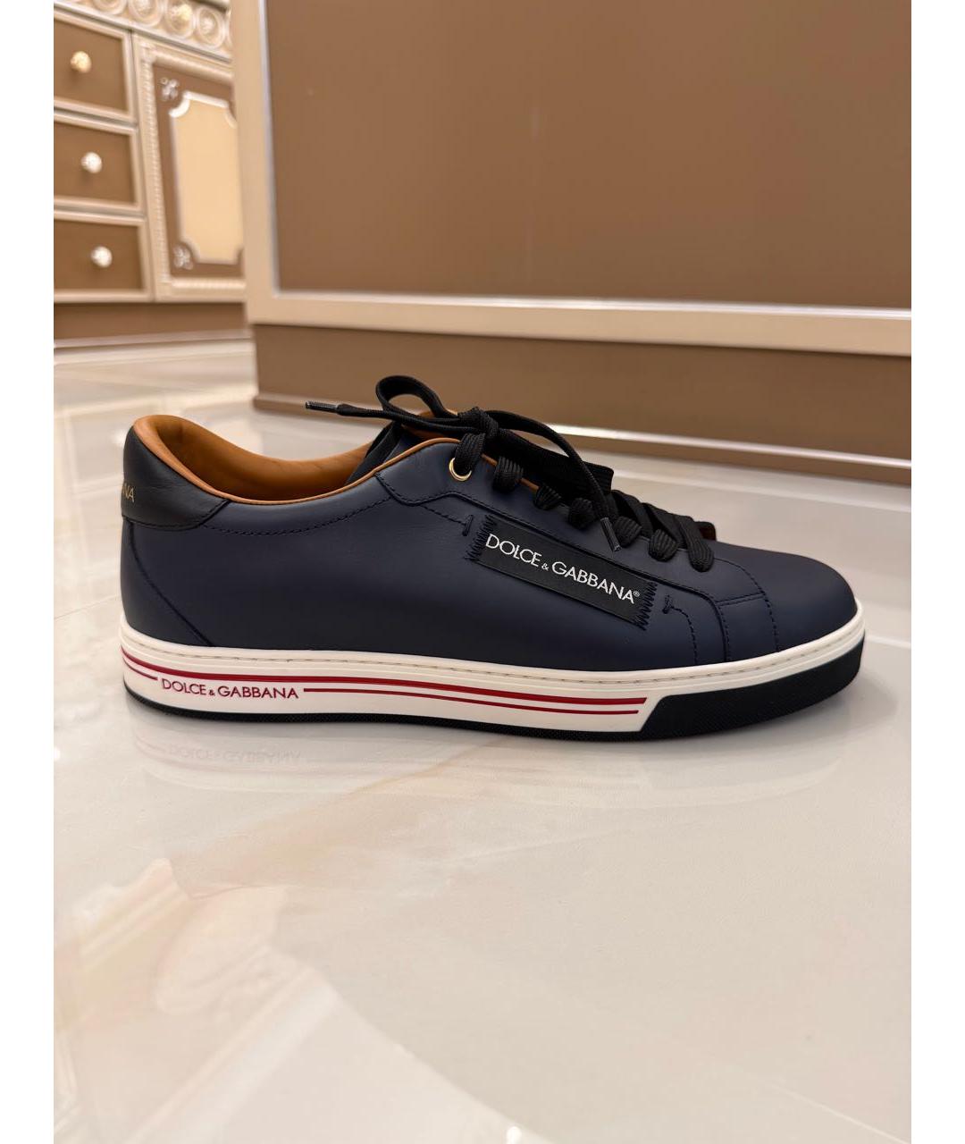 DOLCE&GABBANA Темно-синие кожаные низкие кроссовки / кеды, фото 9