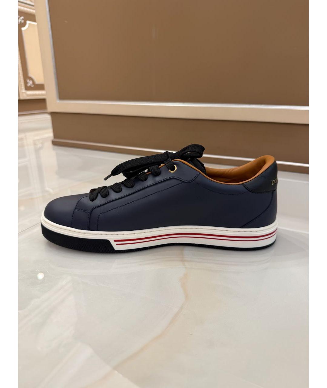 DOLCE&GABBANA Темно-синие кожаные низкие кроссовки / кеды, фото 5