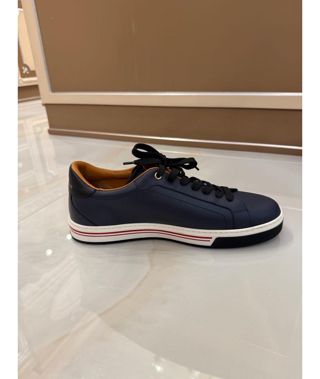 DOLCE&GABBANA Темно-синие кожаные низкие кроссовки / кеды, фото 7