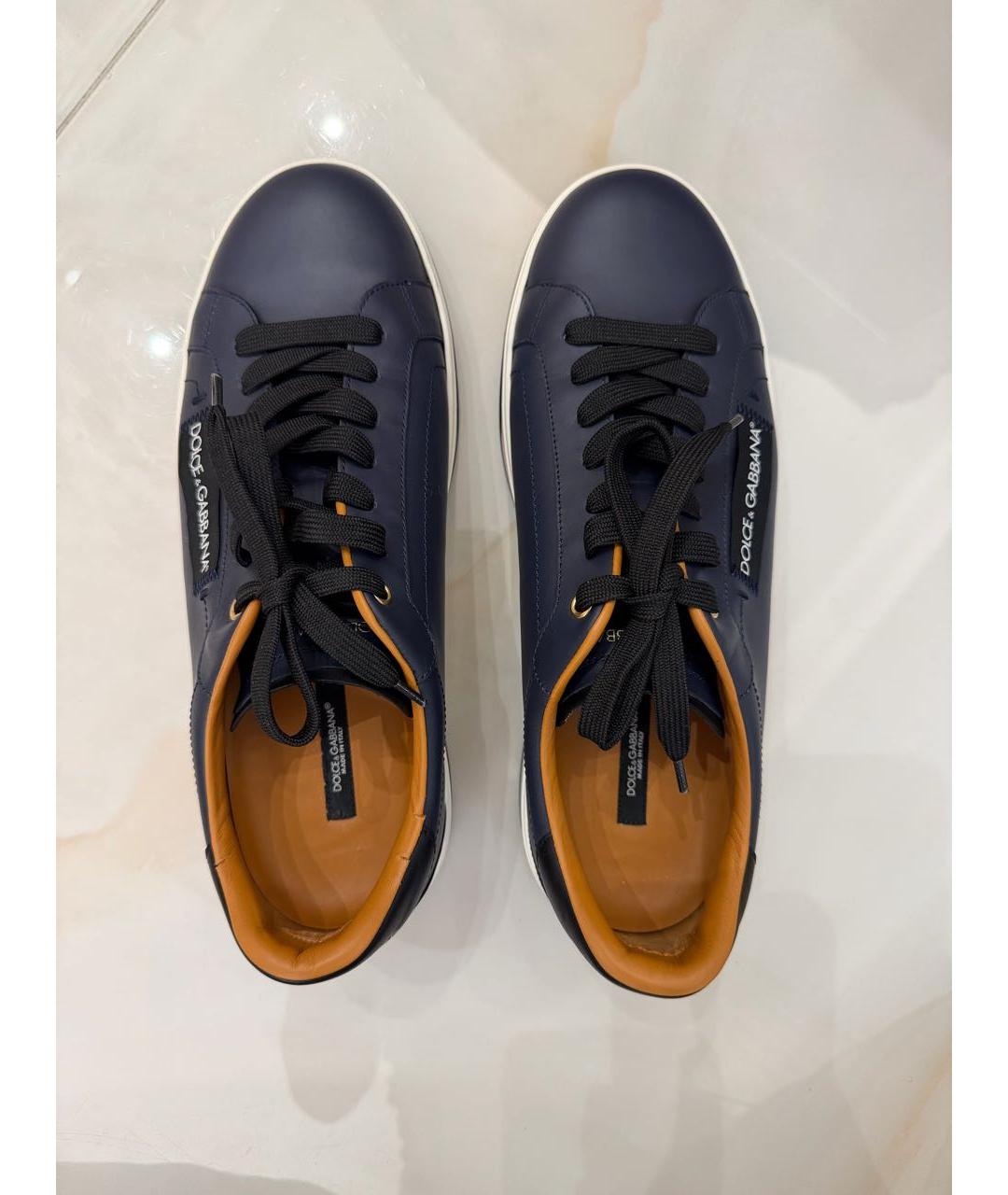 DOLCE&GABBANA Темно-синие кожаные низкие кроссовки / кеды, фото 3