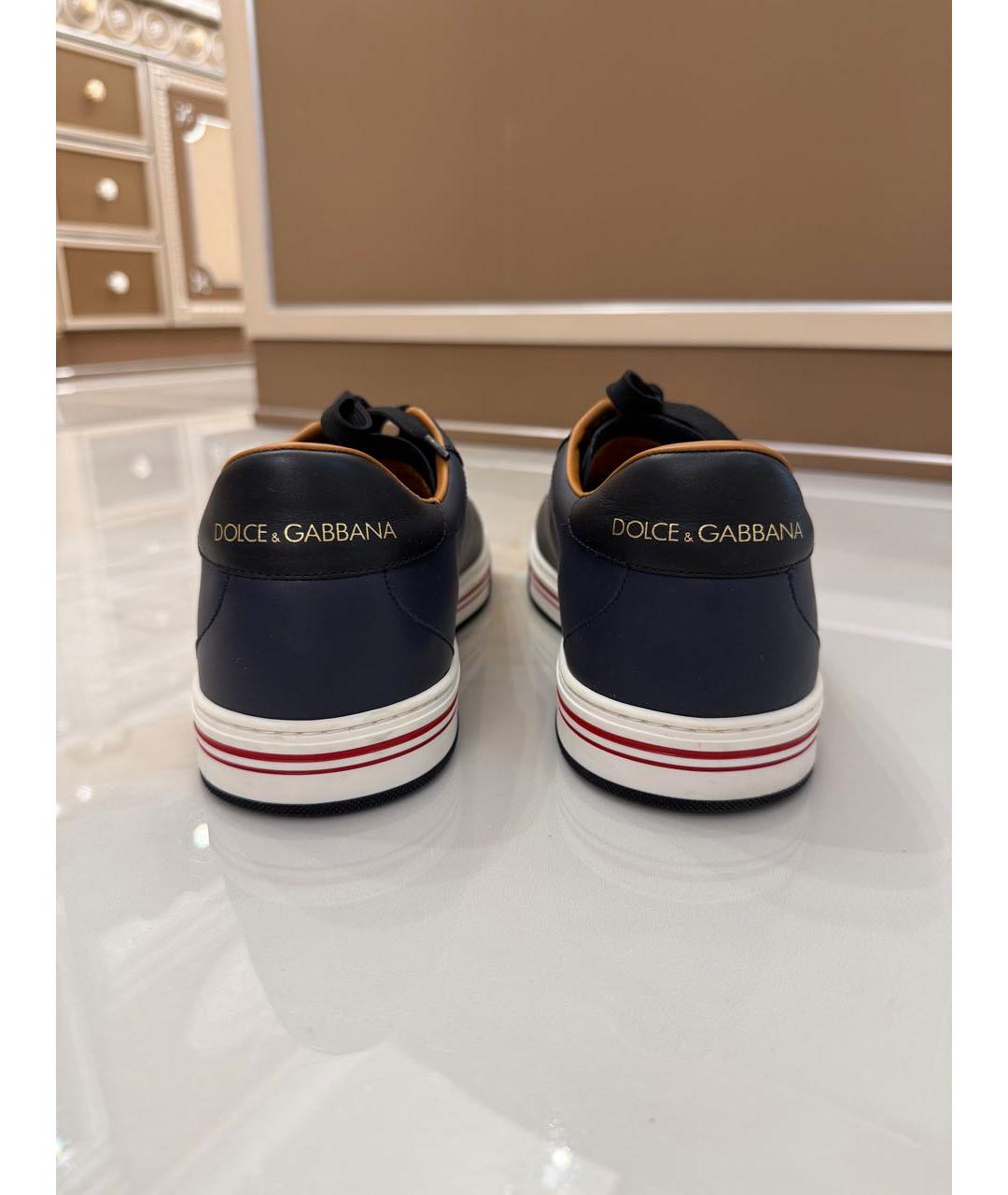 DOLCE&GABBANA Темно-синие кожаные низкие кроссовки / кеды, фото 4