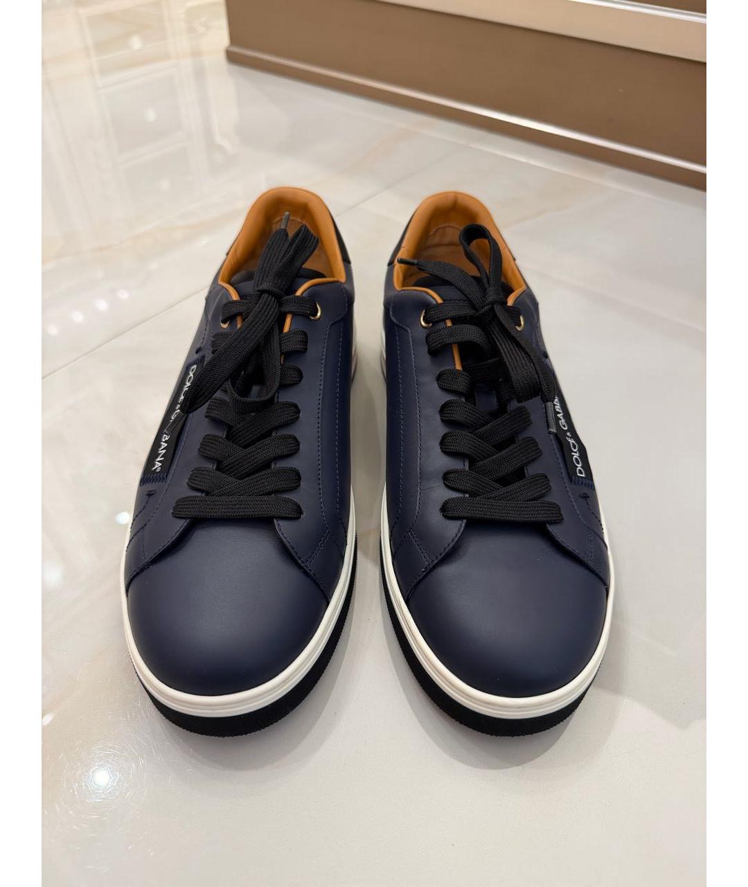 DOLCE&GABBANA Темно-синие кожаные низкие кроссовки / кеды, фото 2