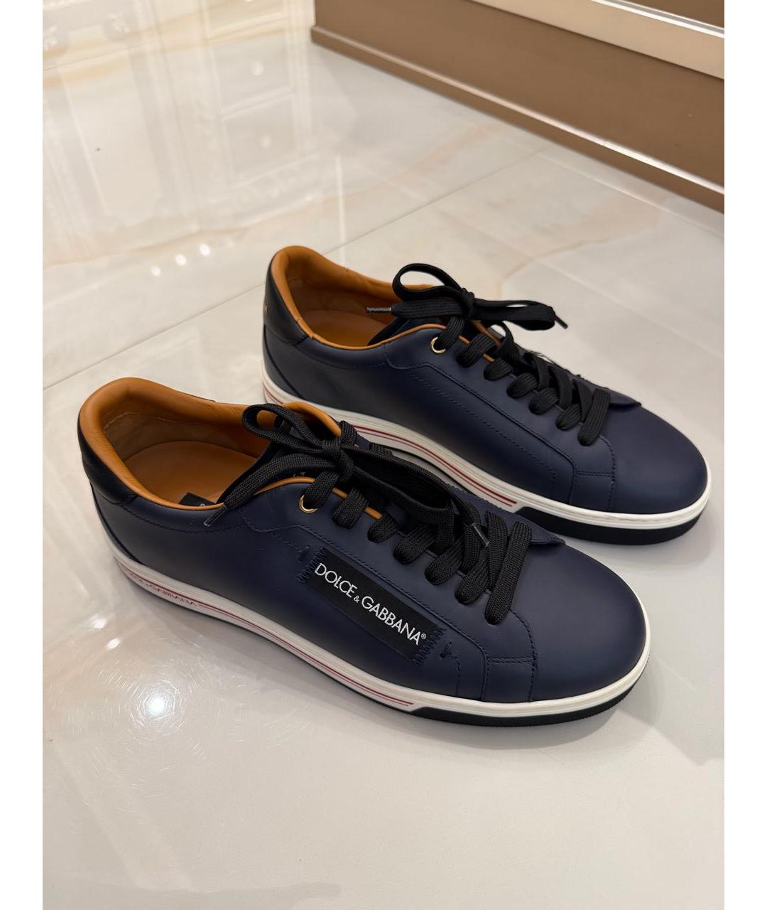 DOLCE&GABBANA Темно-синие кожаные низкие кроссовки / кеды, фото 8