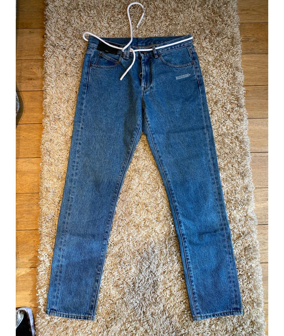 OFF-WHITE Синие хлопковые джинсы скинни, фото 8