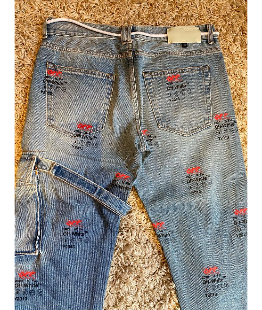 OFF-WHITE Голубые хлопковые прямые джинсы, фото 5