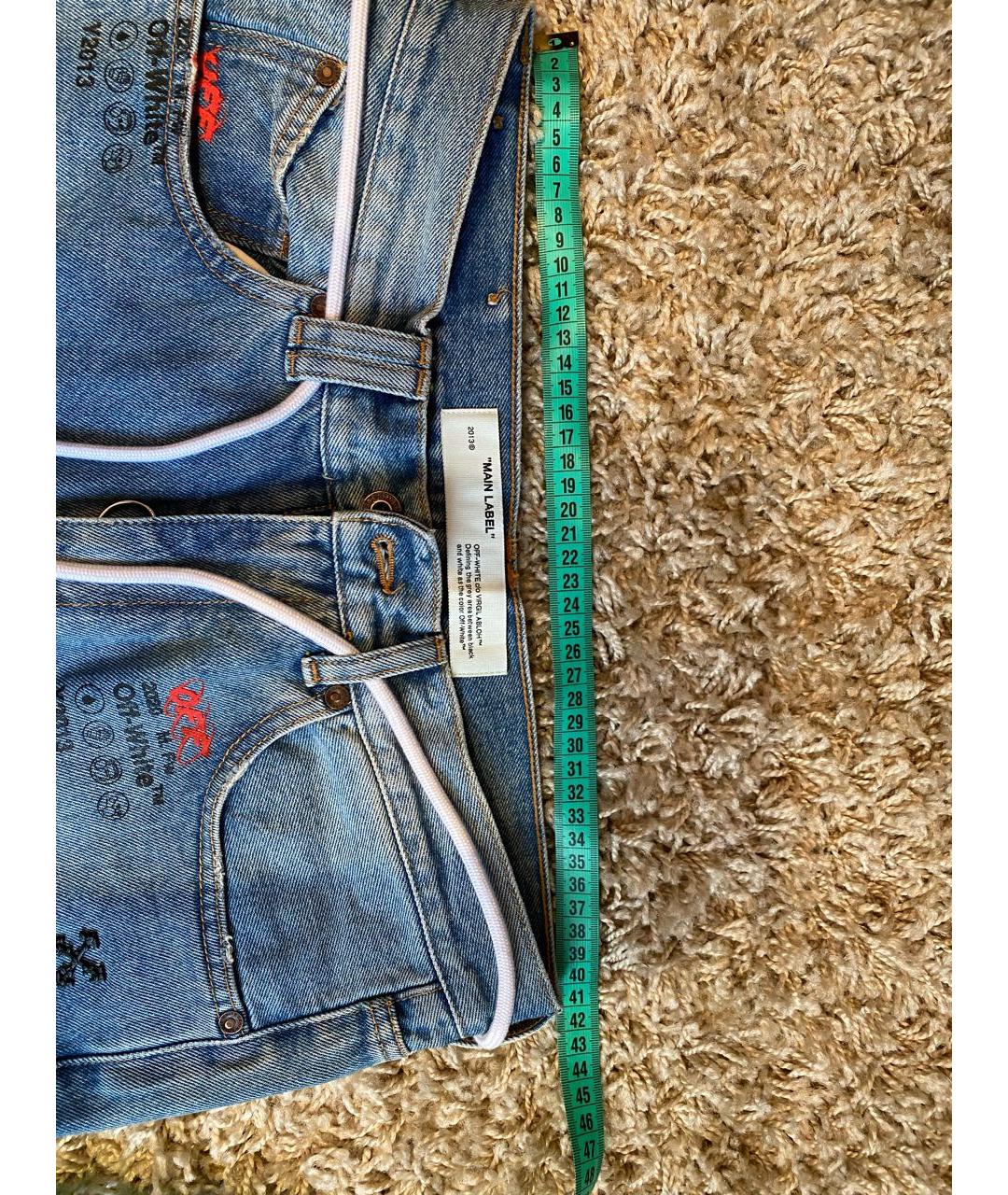 OFF-WHITE Голубые хлопковые прямые джинсы, фото 7