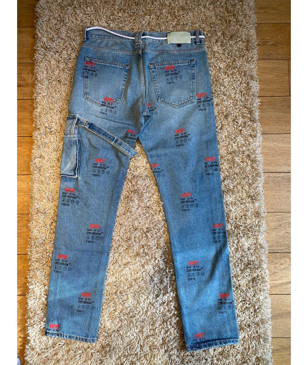 OFF-WHITE Голубые хлопковые прямые джинсы, фото 2