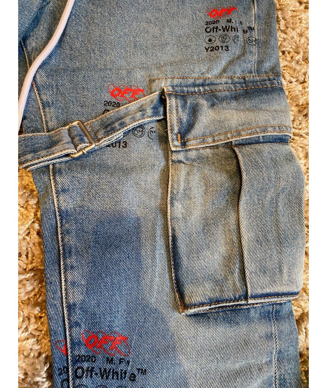 OFF-WHITE Голубые хлопковые прямые джинсы, фото 3