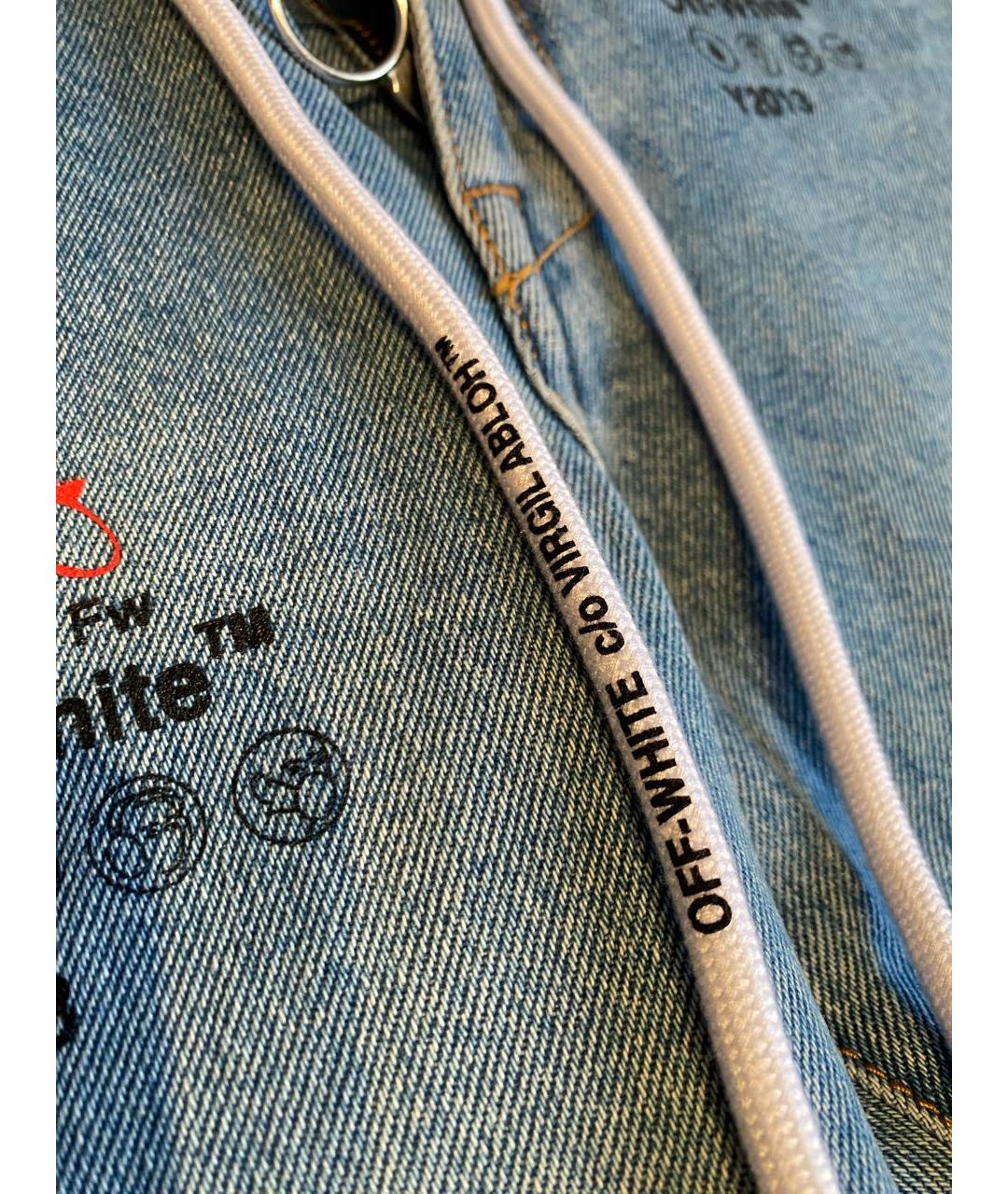 OFF-WHITE Голубые хлопковые прямые джинсы, фото 4