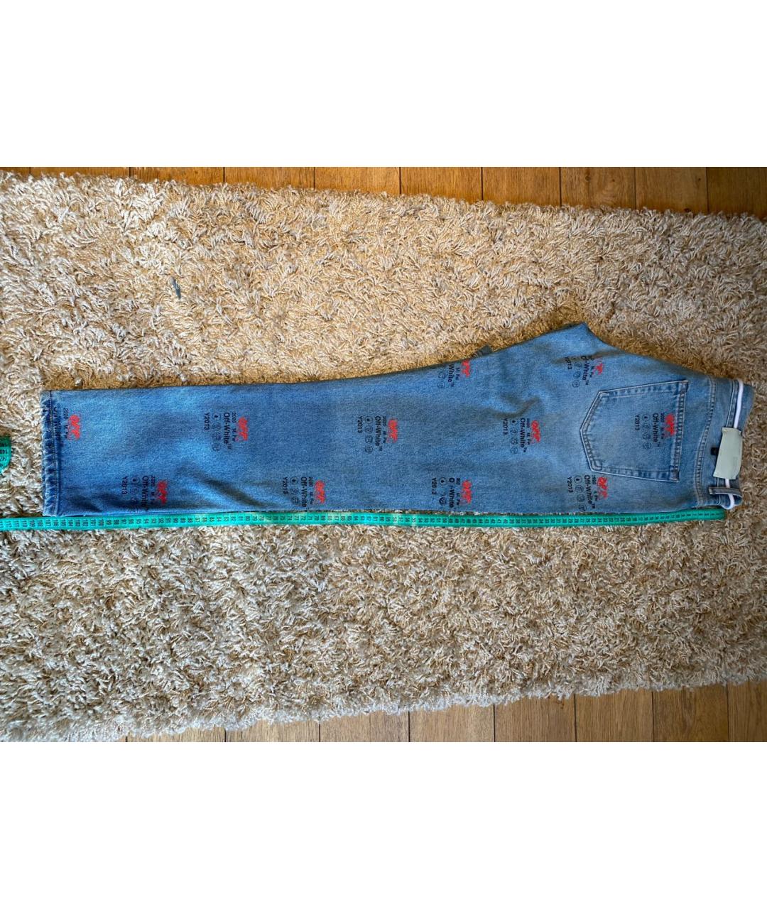 OFF-WHITE Голубые хлопковые прямые джинсы, фото 8