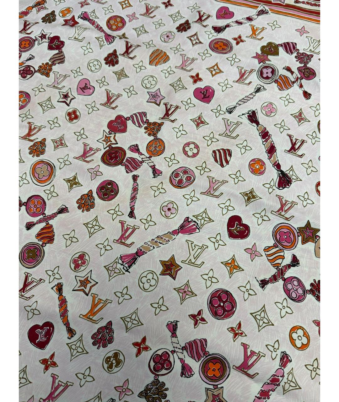 LOUIS VUITTON Розовый шелковый платок, фото 4