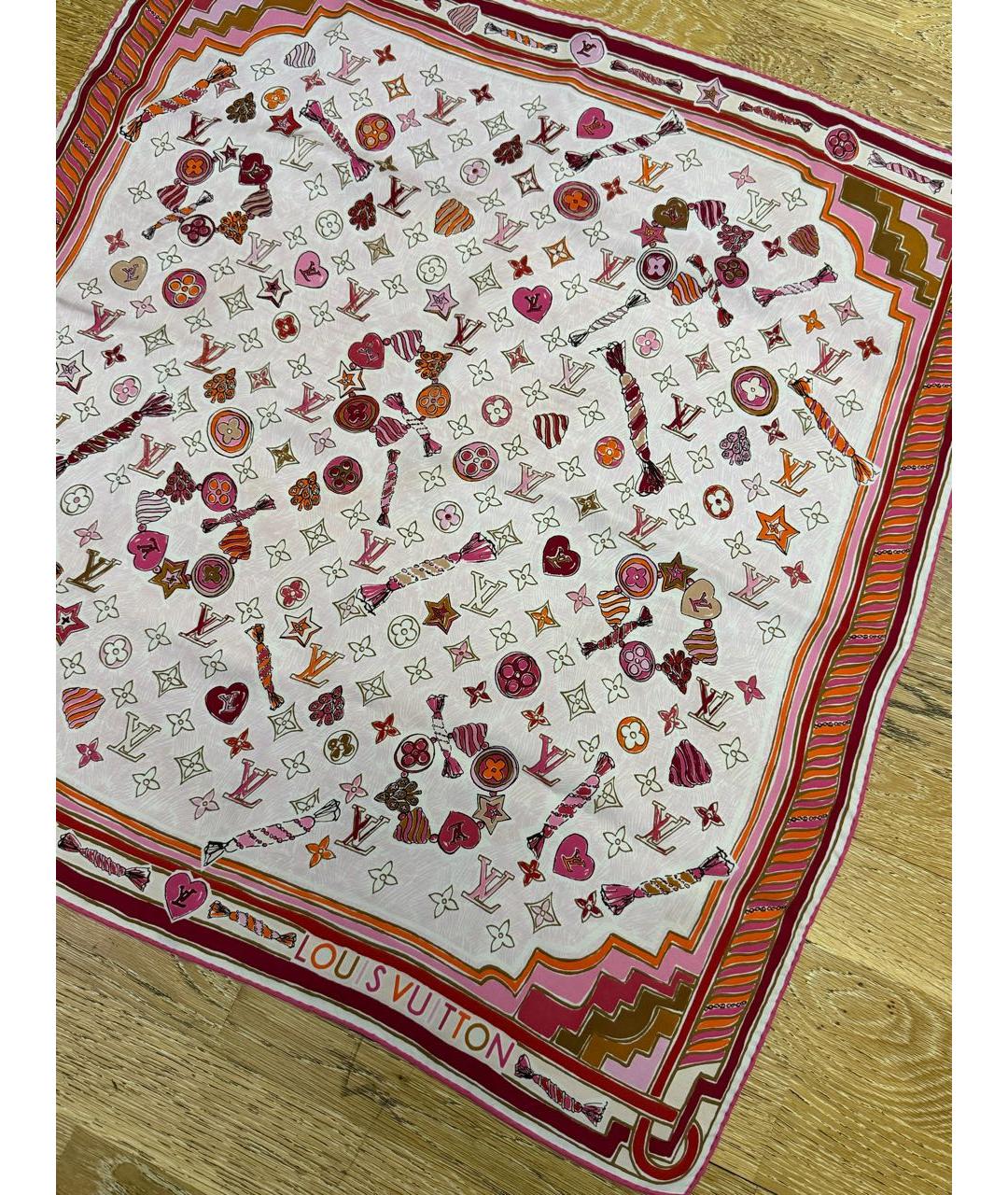 LOUIS VUITTON Розовый шелковый платок, фото 3