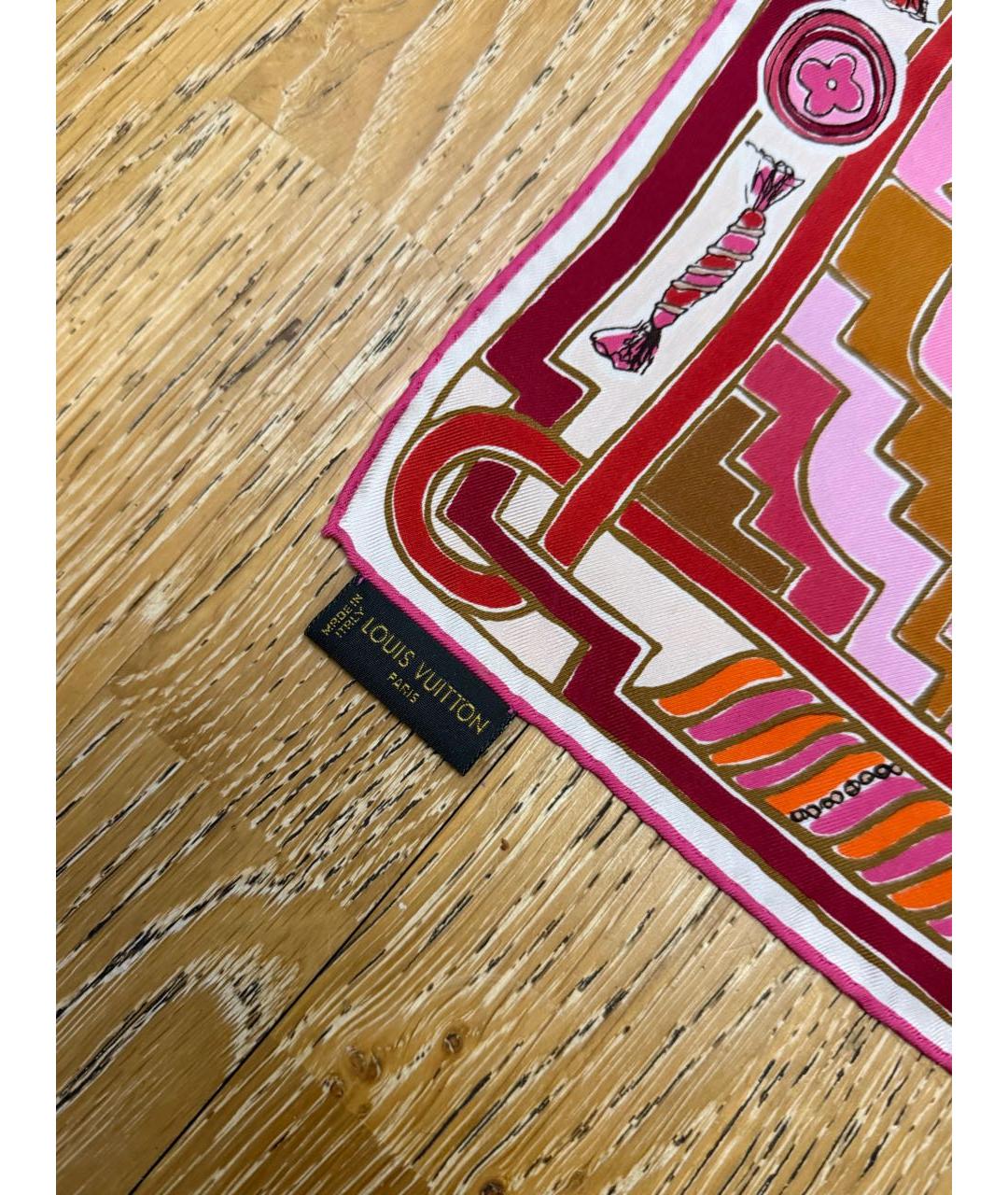 LOUIS VUITTON Розовый шелковый платок, фото 5