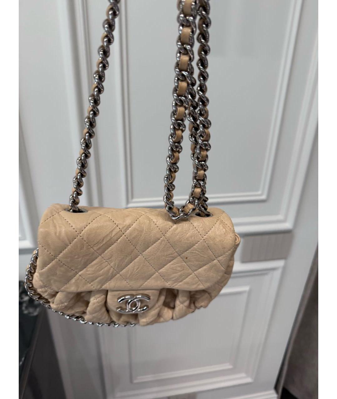 CHANEL Бежевая кожаная сумка через плечо, фото 4