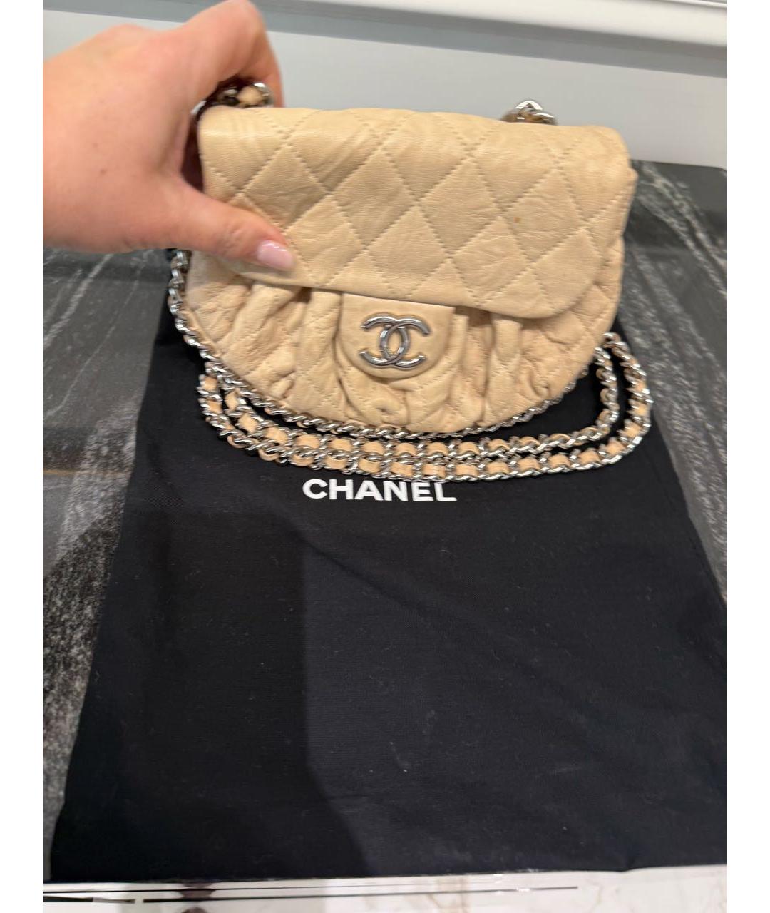 CHANEL Бежевая кожаная сумка через плечо, фото 7