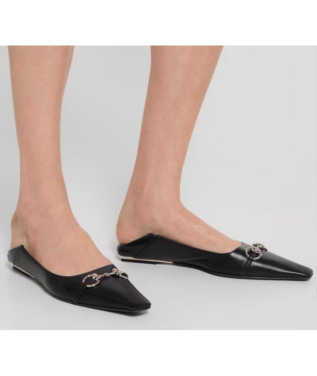 GUCCI Черные кожаные балетки, фото 3