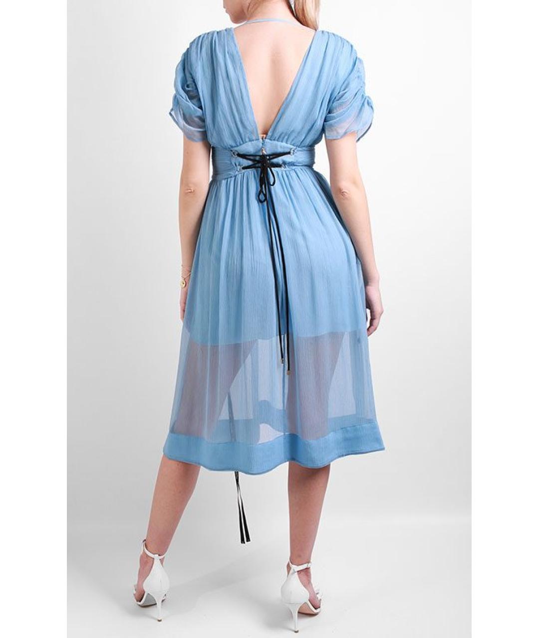 PATRIZIA PEPE Голубое шелковое повседневное платье, фото 3