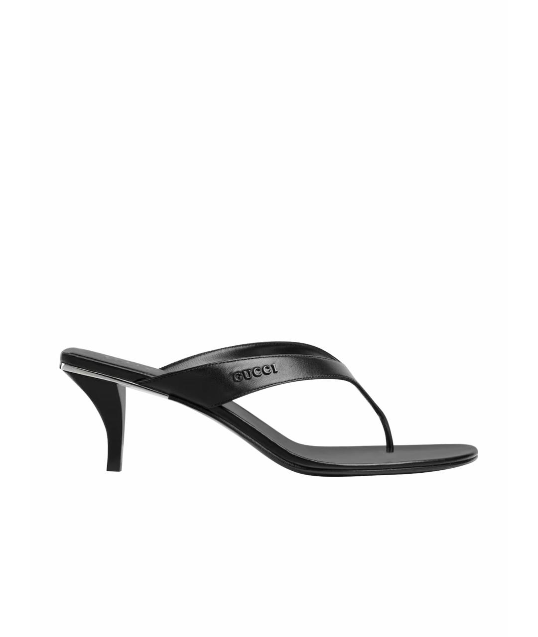 GUCCI Черные кожаные босоножки, фото 1