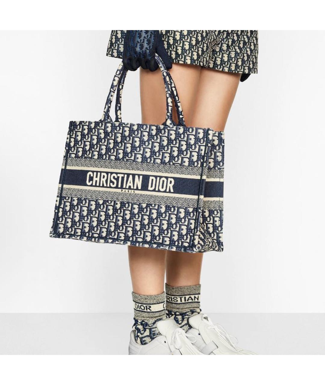 CHRISTIAN DIOR Темно-синяя жаккардовая сумка тоут, фото 3