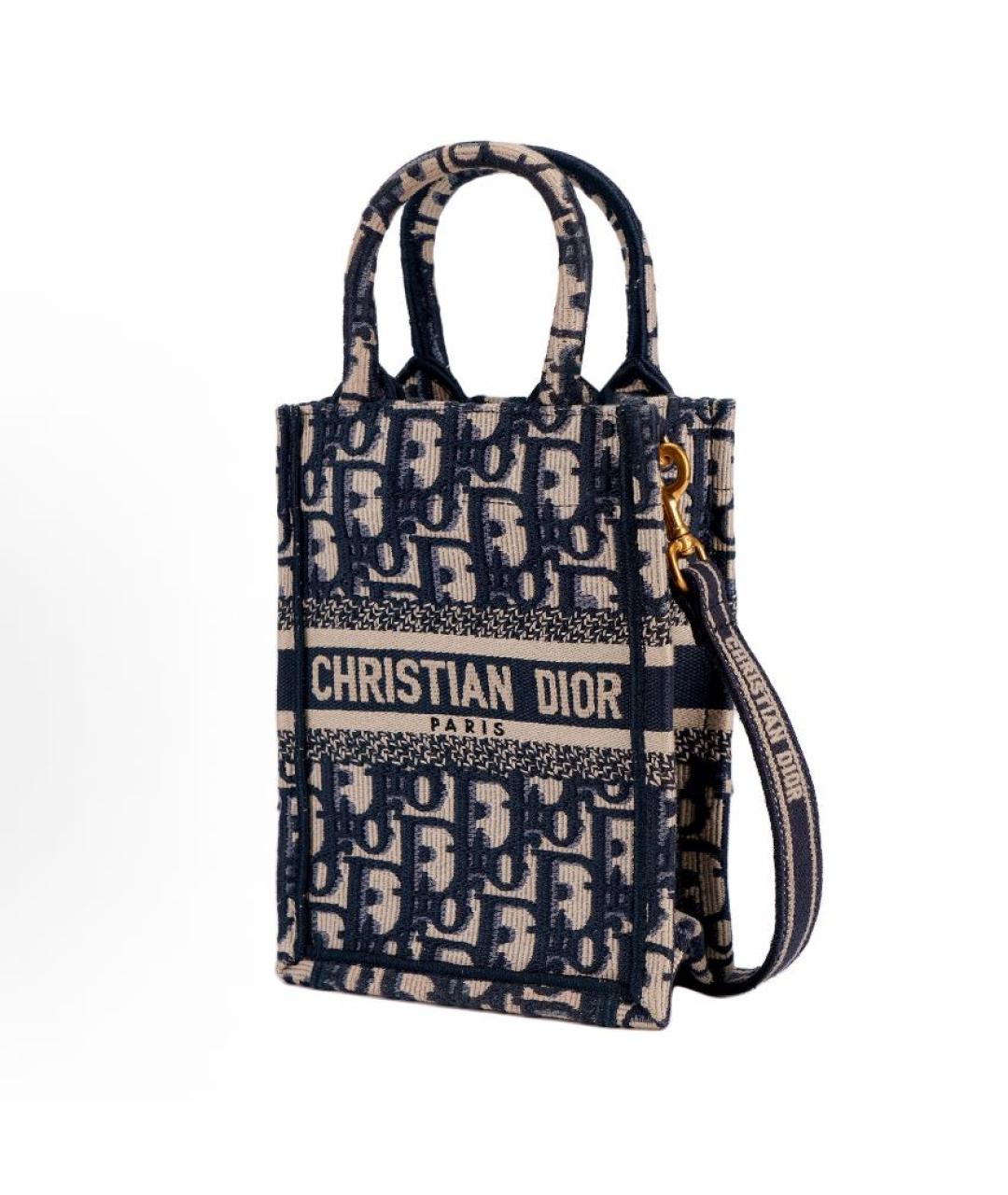 CHRISTIAN DIOR Темно-синяя жаккардовая сумка тоут, фото 2