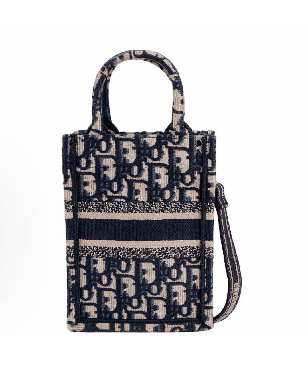 CHRISTIAN DIOR Темно-синяя жаккардовая сумка тоут, фото 3