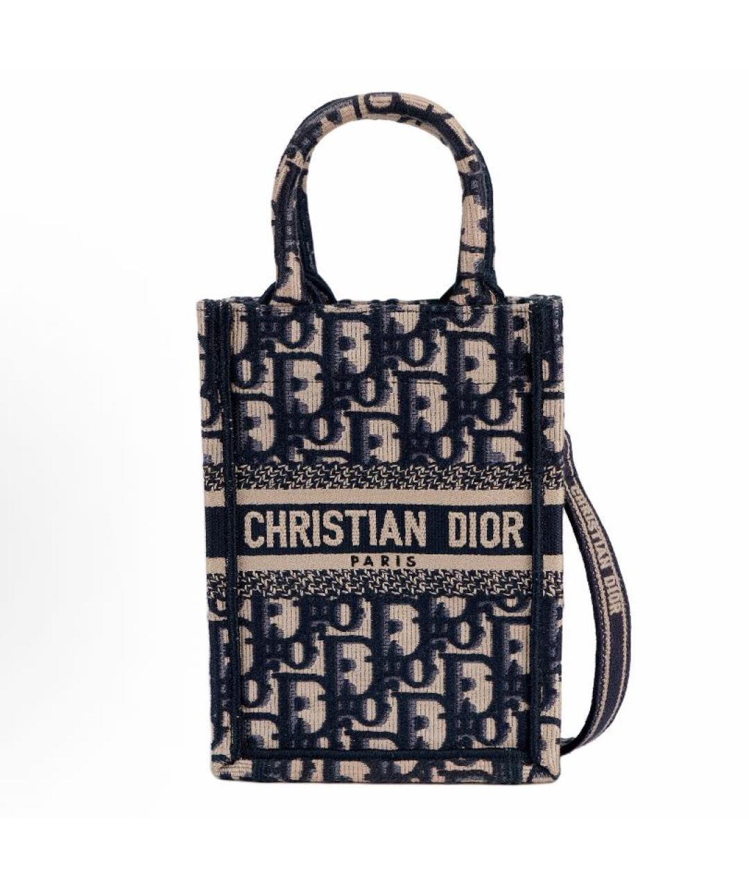 CHRISTIAN DIOR Темно-синяя жаккардовая сумка тоут, фото 6