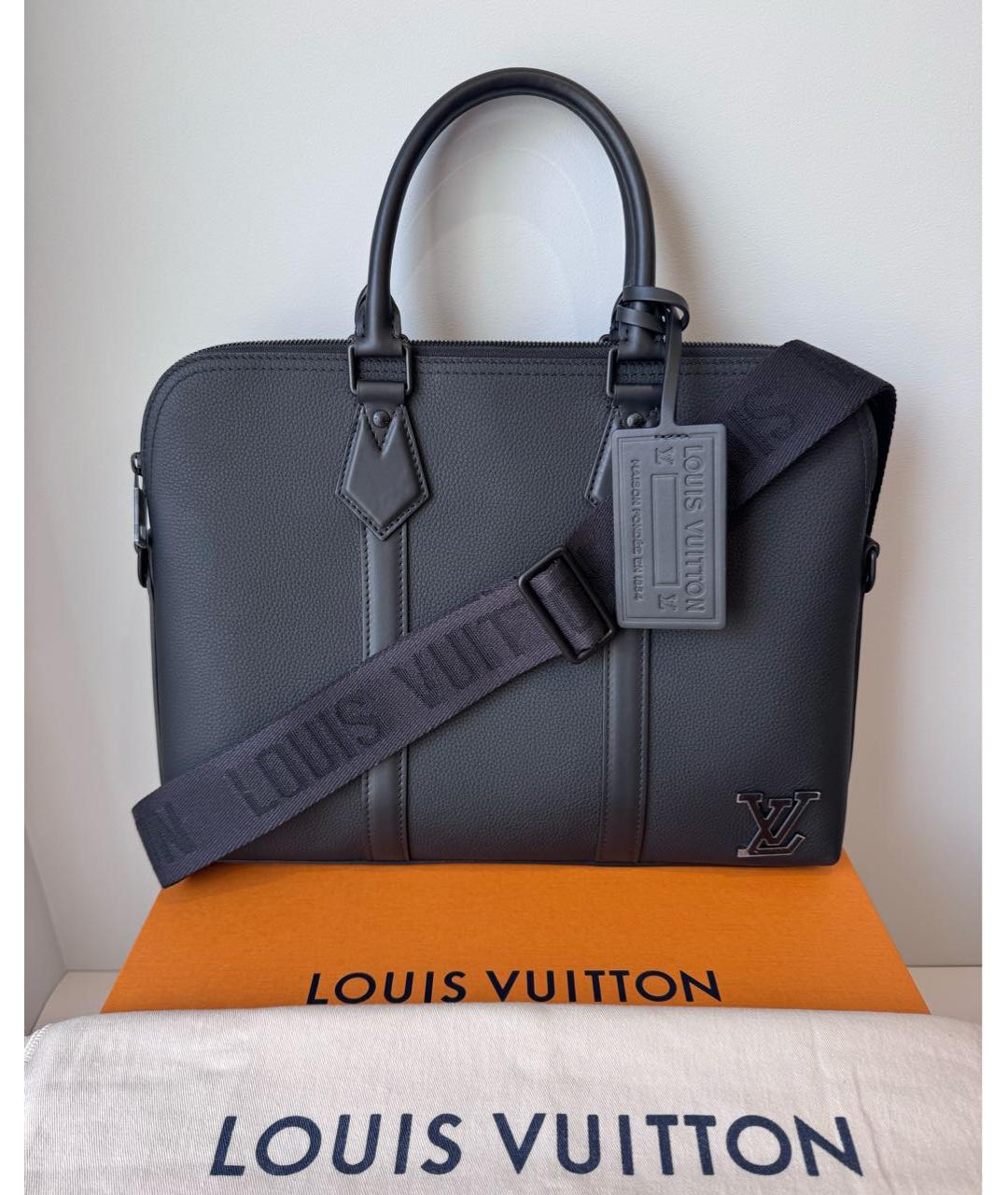 LOUIS VUITTON Черный кожаный портфель, фото 9