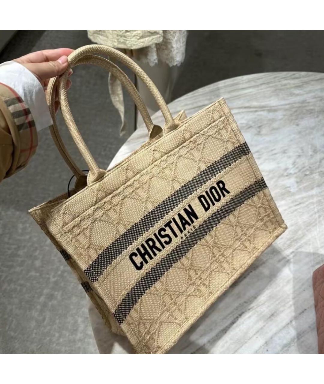 CHRISTIAN DIOR Бежевая жаккардовая сумка тоут, фото 4