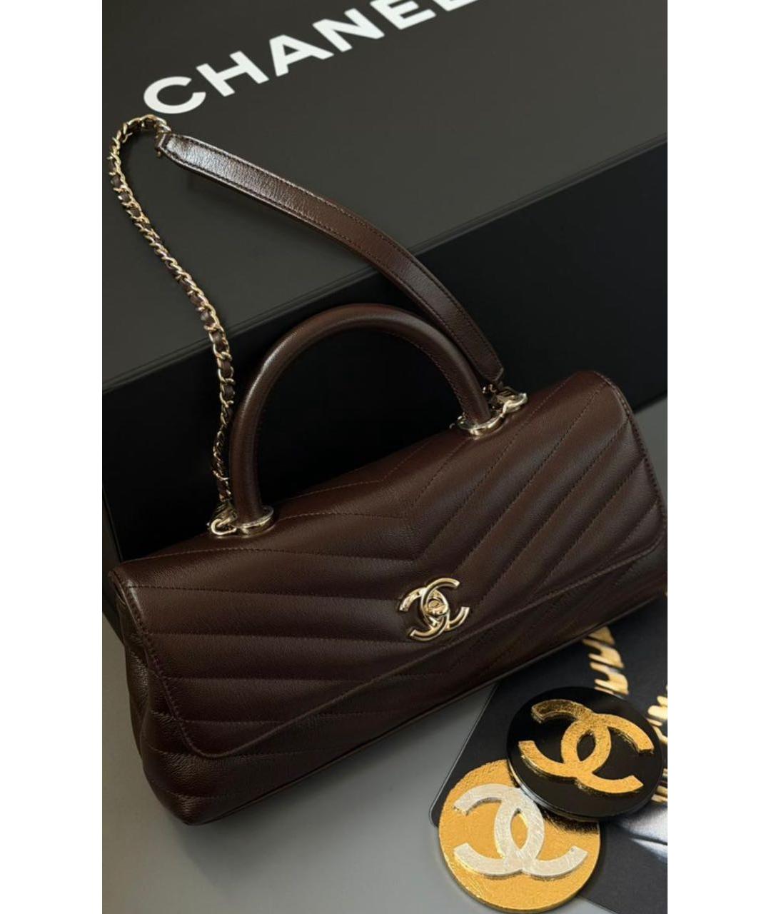 CHANEL Коричневая кожаная сумка через плечо, фото 2