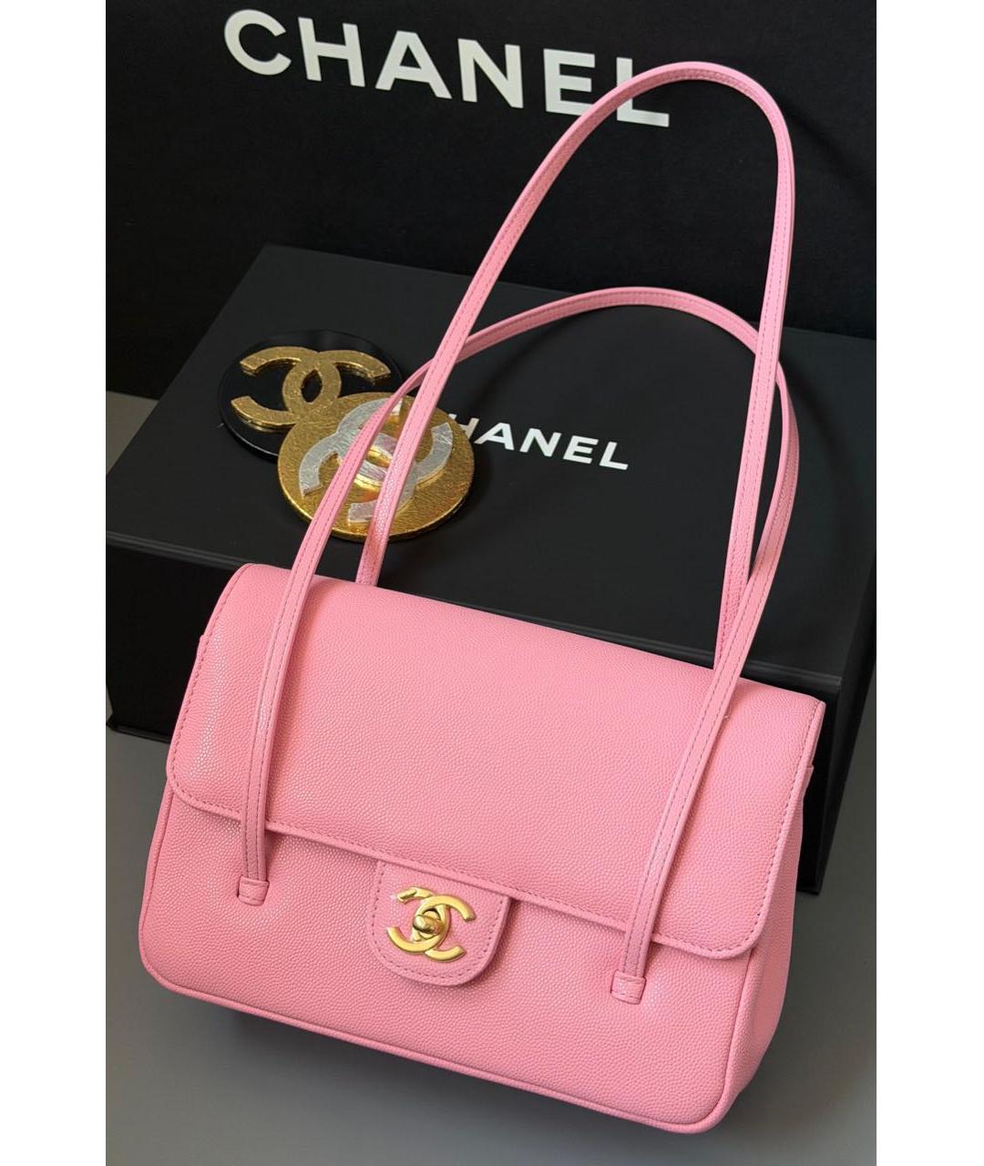 CHANEL Розовая кожаная сумка с короткими ручками, фото 2