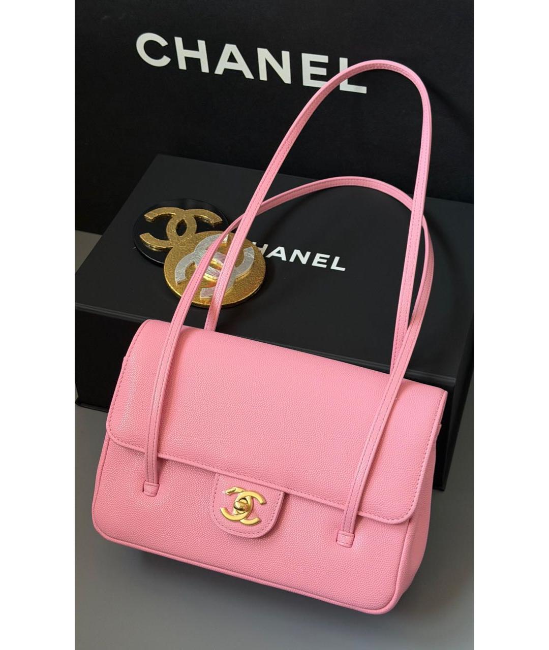 CHANEL Розовая кожаная сумка с короткими ручками, фото 3