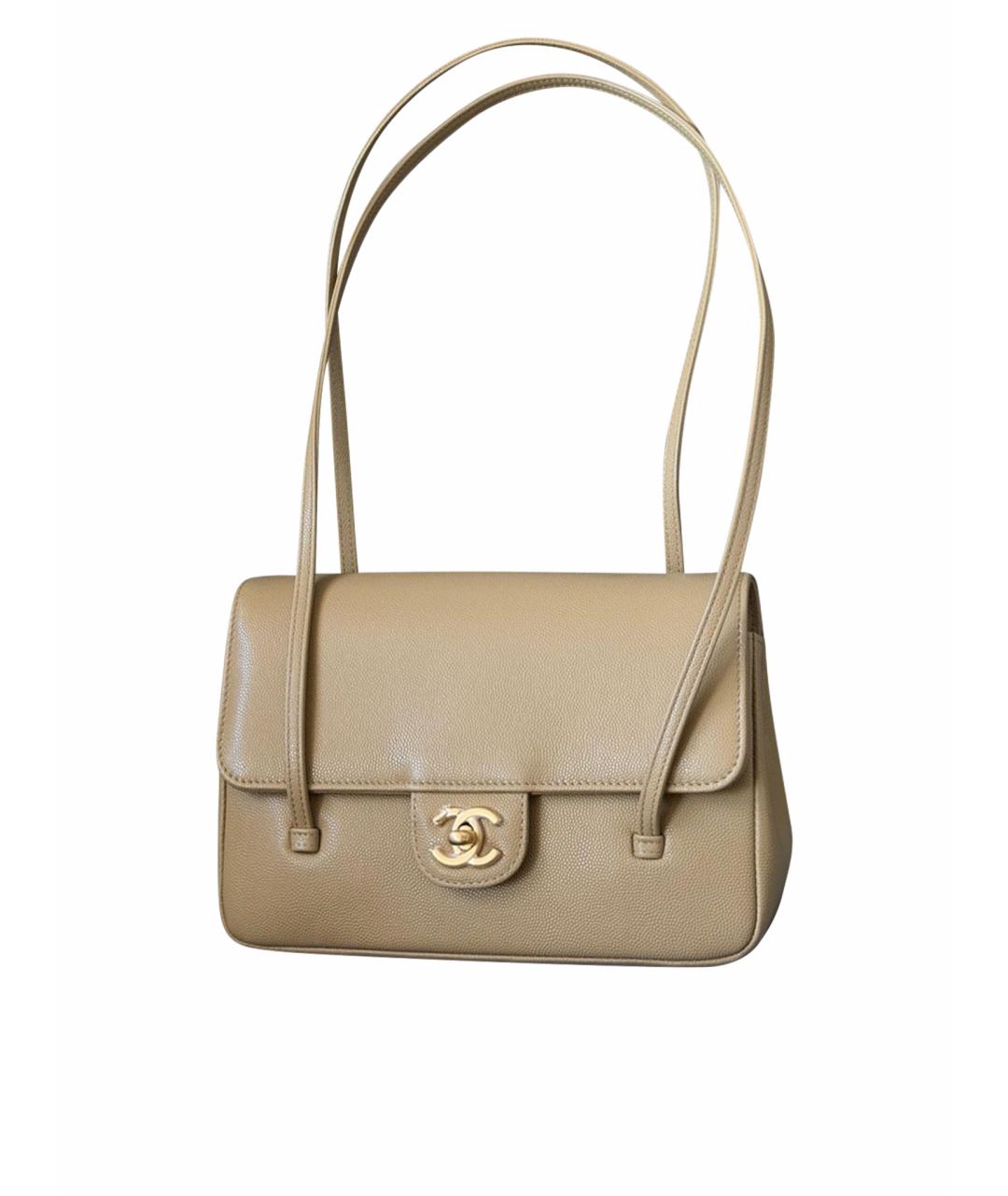 CHANEL Бежевая кожаная сумка с короткими ручками, фото 1
