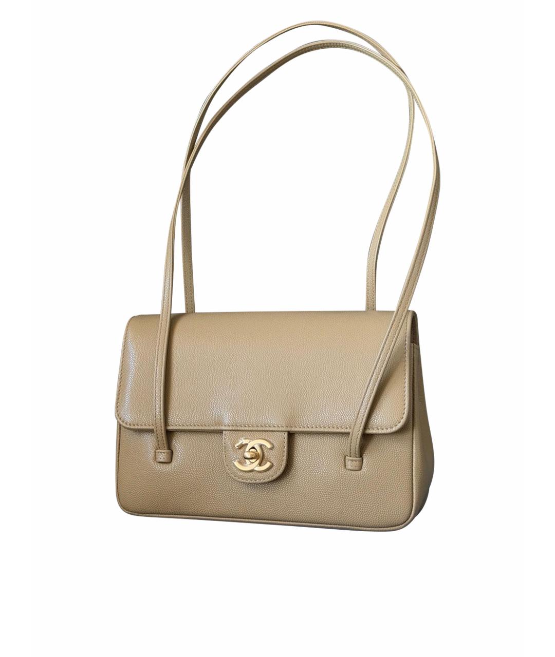 CHANEL Бежевая кожаная сумка с короткими ручками, фото 3