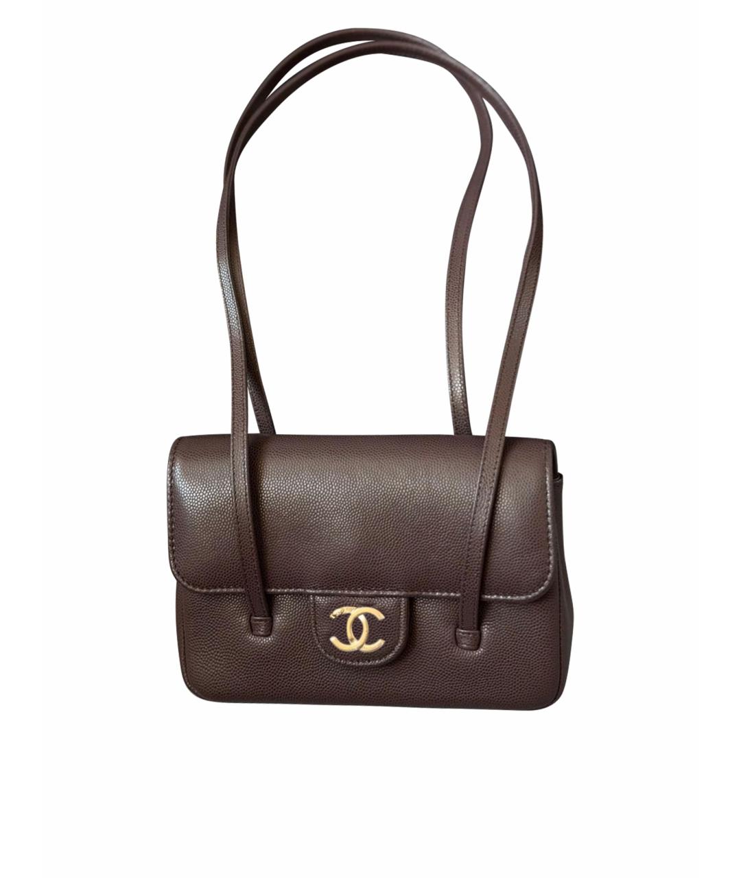 CHANEL Коричневая кожаная сумка с короткими ручками, фото 1